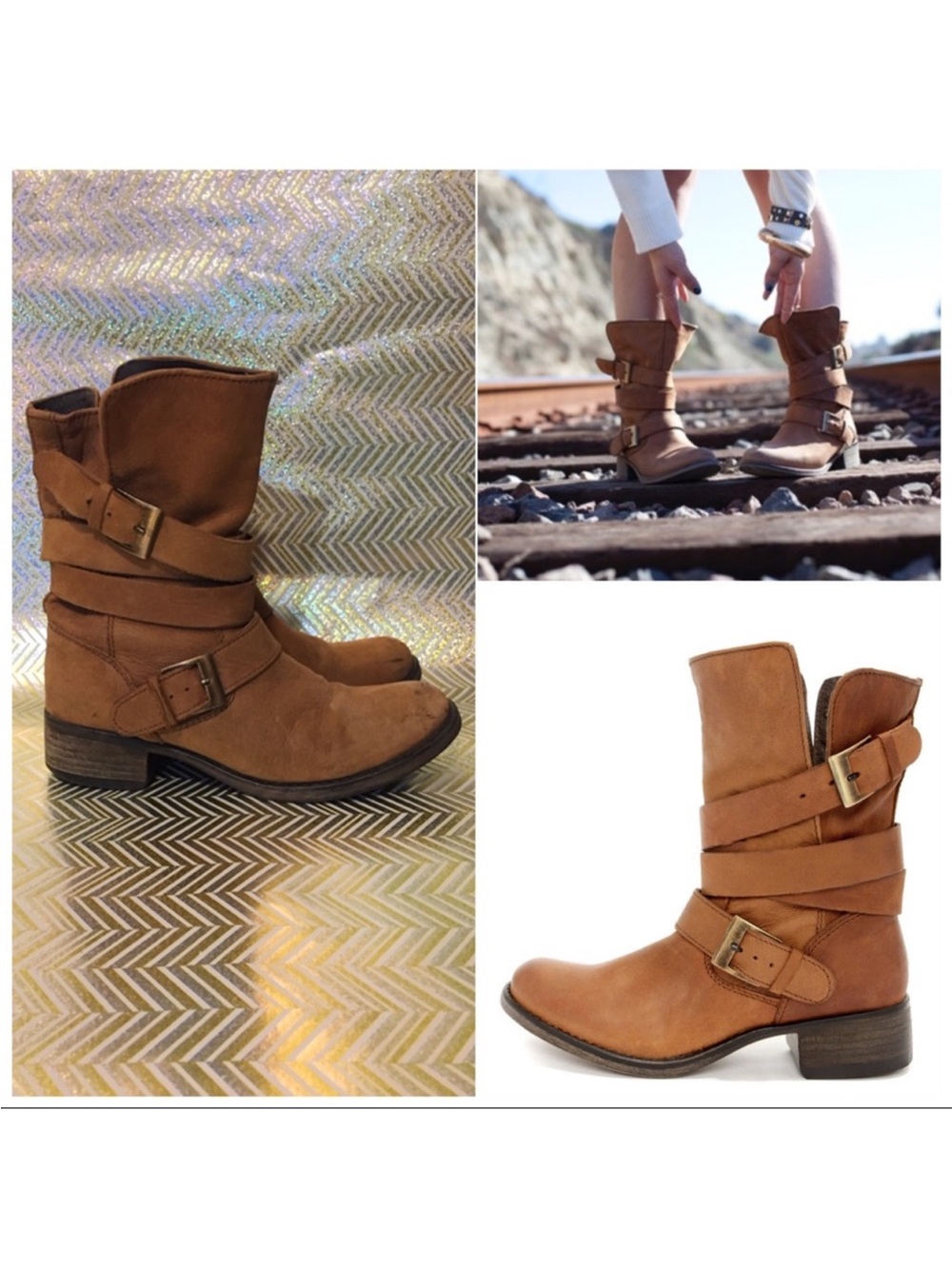 Steve Madden Brewzzer Cognac Leather Moto Boots